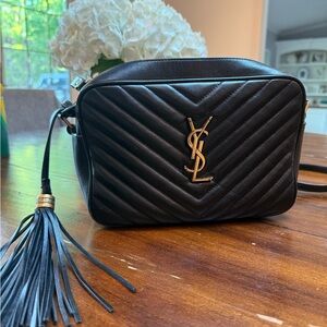 Saint Laurent Black Chevron Quilted Crossbody Bag